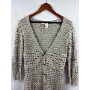 DKNY Jeans Womens Small Gray Crochet Knit Cardigan Sweater